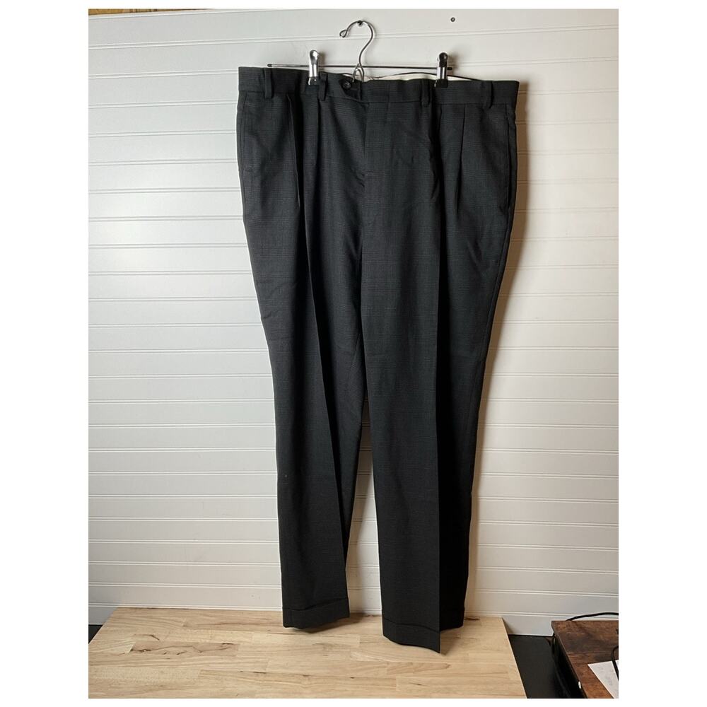 Men's 40x 30 Oscar de la Renta Dress Pants Gray Plaid Pleated Cuffed Trousers